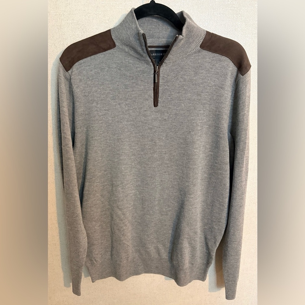 Harrison Davis Men's Light Gray 1/4-Zip Wool-Blend Sweater